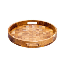 Load image into Gallery viewer, Herringbone Pattern Round Wooden Serving Tray