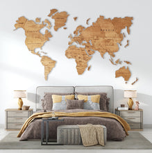 Load image into Gallery viewer, Wooden World Map | Large Travel Map | Canvas | Push pin | Wall decor