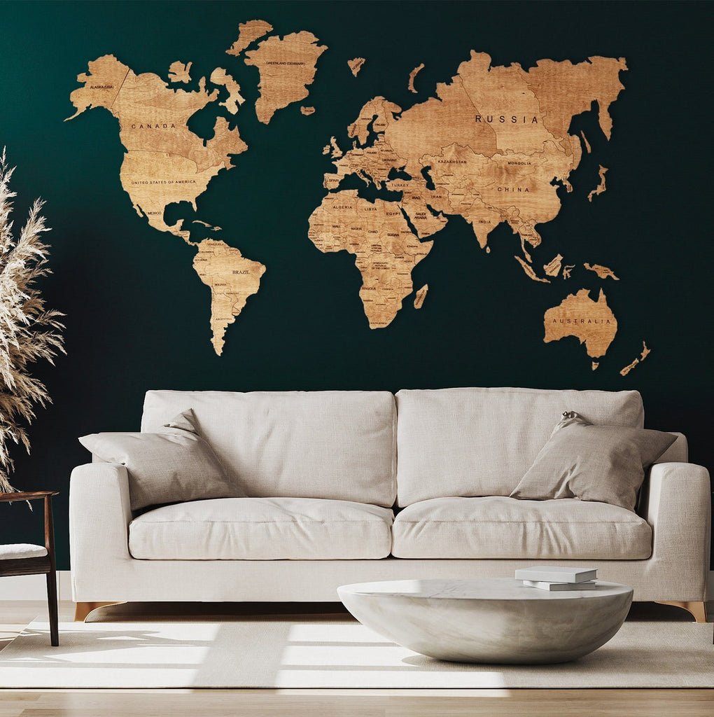 Wooden World Map | Large Travel Map | Canvas | Push pin | Wall decor