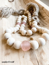 Load image into Gallery viewer, Wood Bead Garland with Rose Recycled Glass Beads
