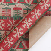 Load image into Gallery viewer, Sweater Knit Kraft Wrapping Paper Roll Natural/Red/Green - 30&quot; X 10&#39;