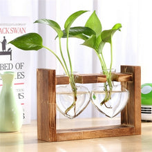 Load image into Gallery viewer, Glass and Wood Vase Planter Terrarium Table Desktop Hydroponics Plant