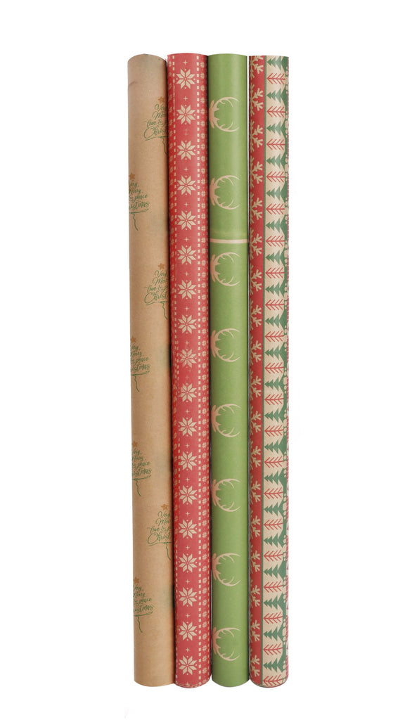 Sweater Knit Kraft Wrapping Paper Roll Natural/Red/Green - 30" X 10'