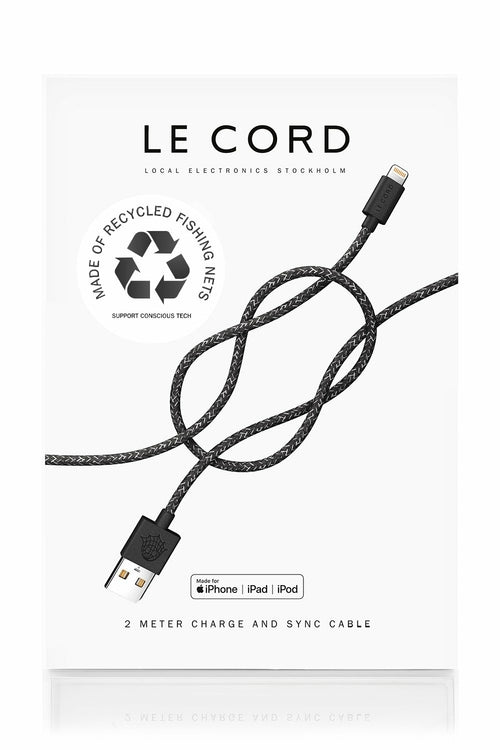 Black iPhone Lightning cable · 2 meter · Made of recycled fishing nets