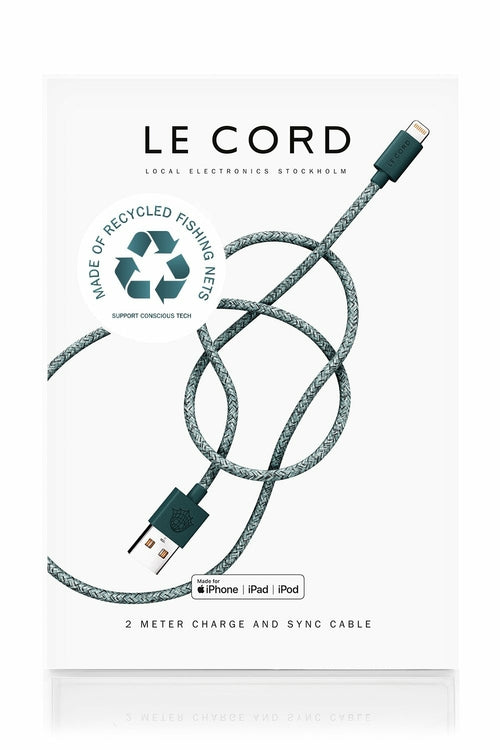 Green iPhone Lightning cable · 2 meter · Made of recycled fishing nets