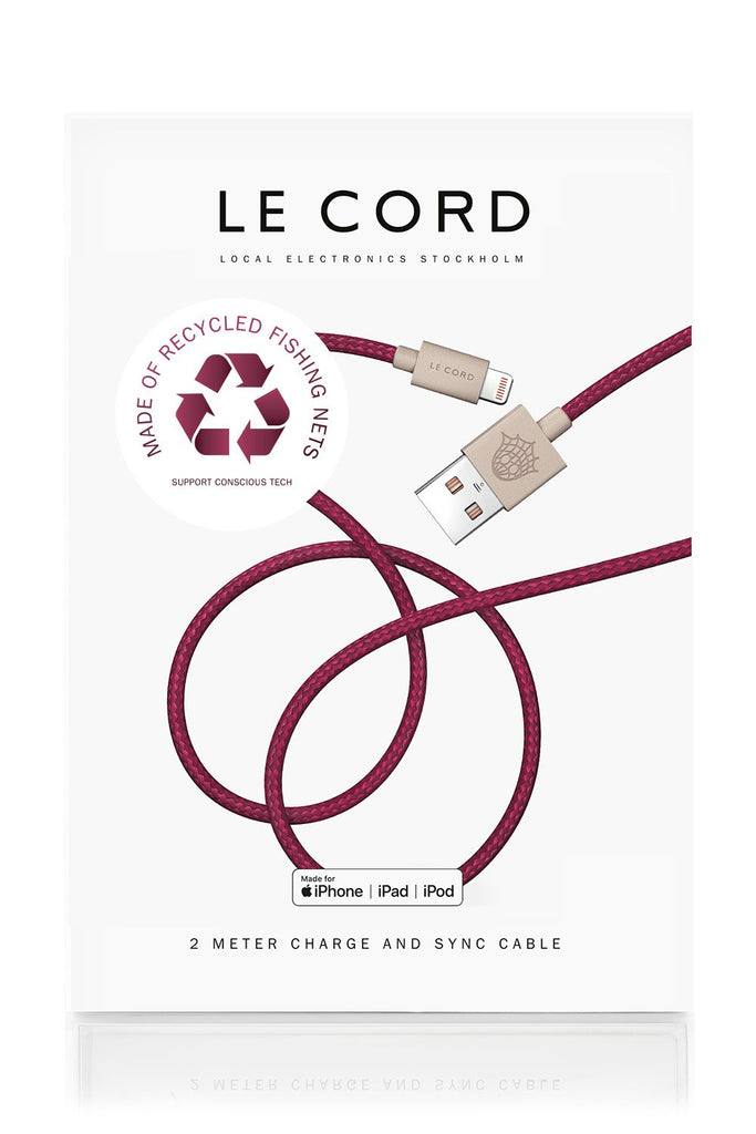 Plum iPhone Lightning cable · 2 meter · Made of recycled fishing nets
