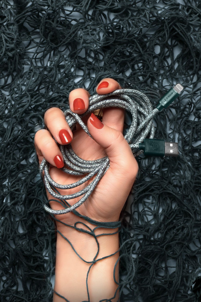 Green iPhone Lightning cable · 2 meter · Made of recycled fishing nets