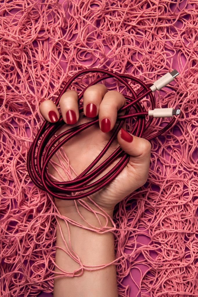 Plum iPhone Lightning cable · 2 meter · Made of recycled fishing nets