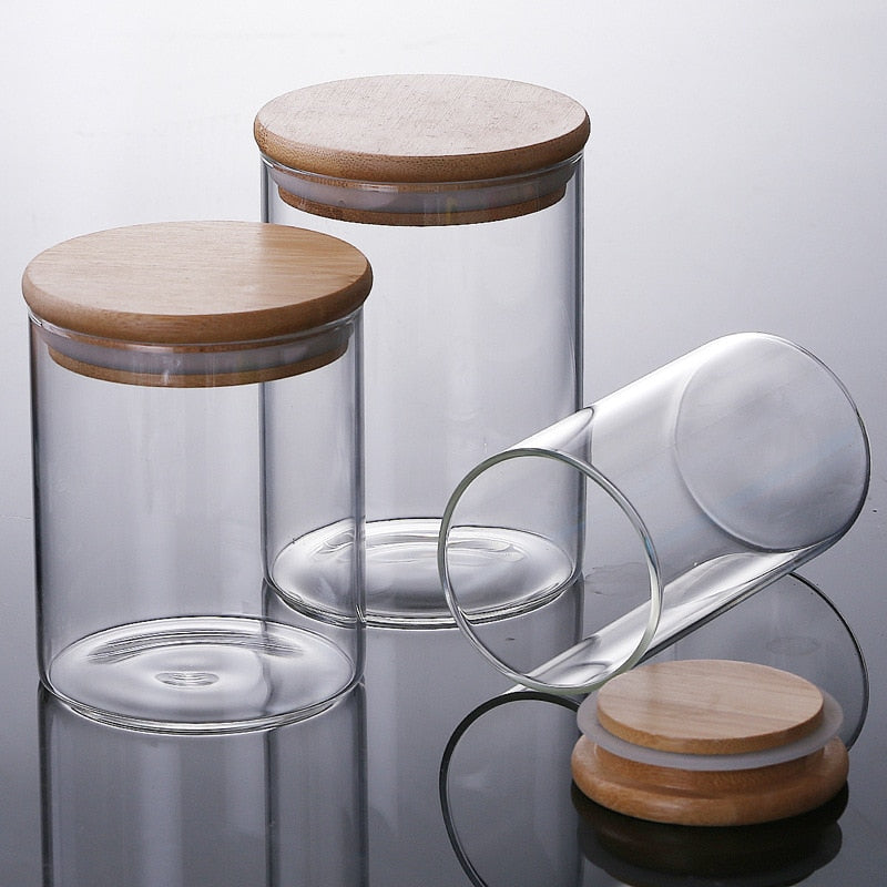 Glass and bamboo mason jars