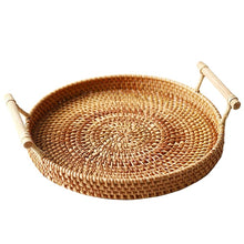 Load image into Gallery viewer, Hand woven rattan tray with handles