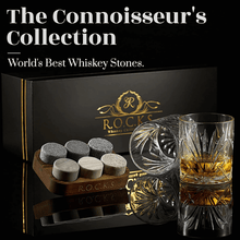 Load image into Gallery viewer, Whiskey Chilling Stones Gift Set With 2 Palm Crystal Glasses